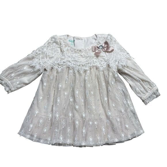 Nannette Other - NANNETTE Baby Girl Lace Crochet Dress Top Church Event Formal Floral Ivory 12 Mo